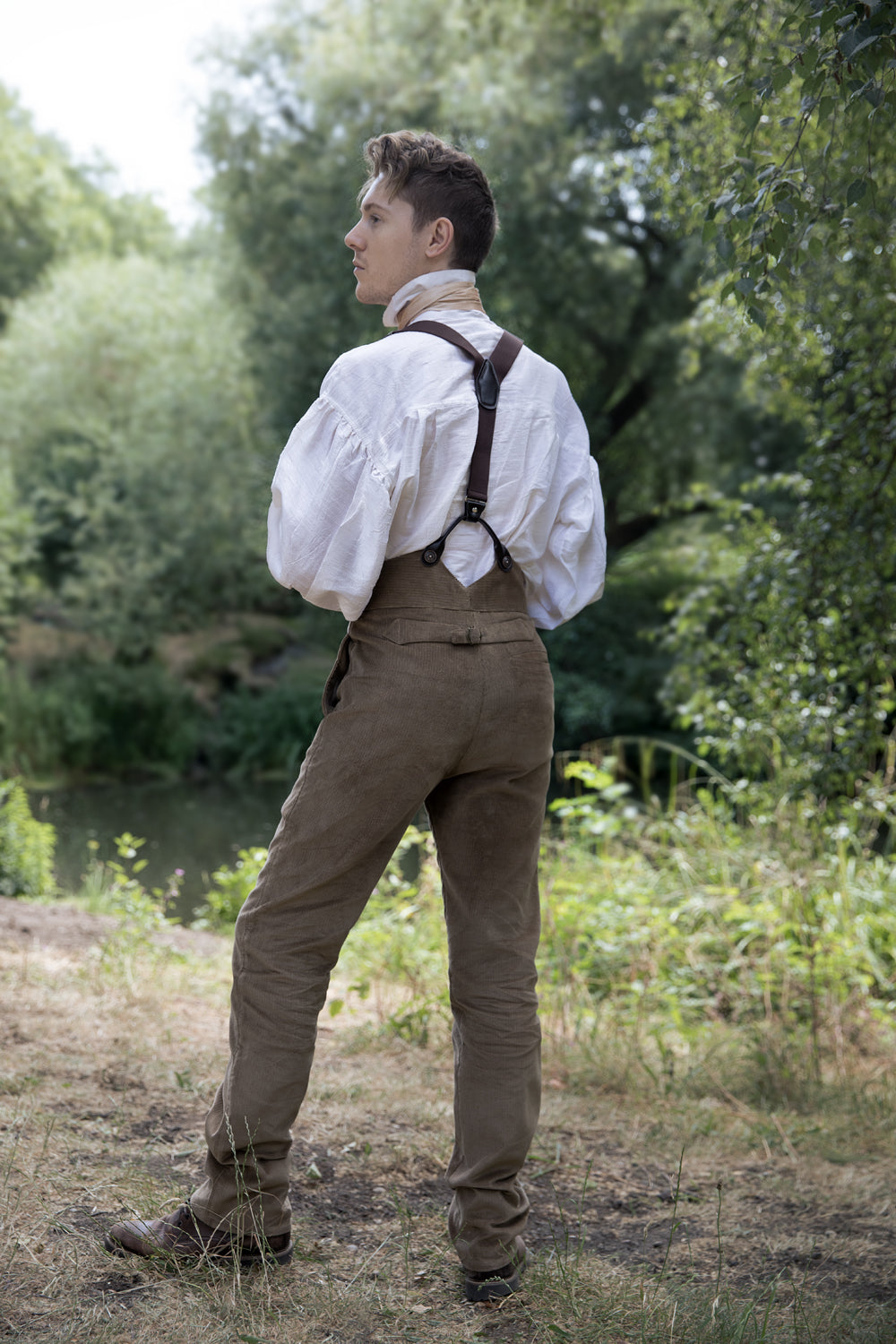 Brown Moleskin Trousers with Fish Tail Waistband